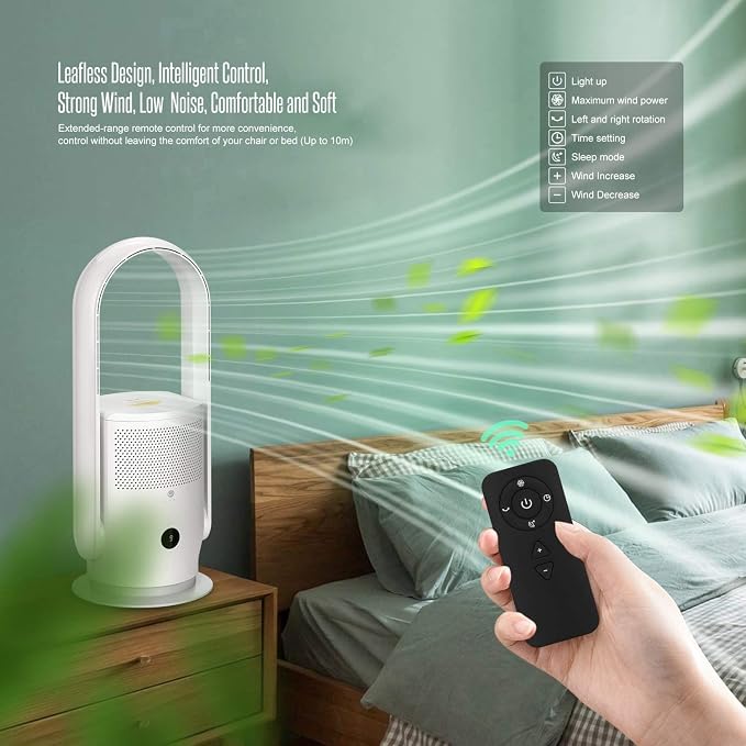 ULTTY Bladeless Tower Fan for Bedroom, Ultra Quiet Standing Fan, 9 Speeds 3 - Image 8