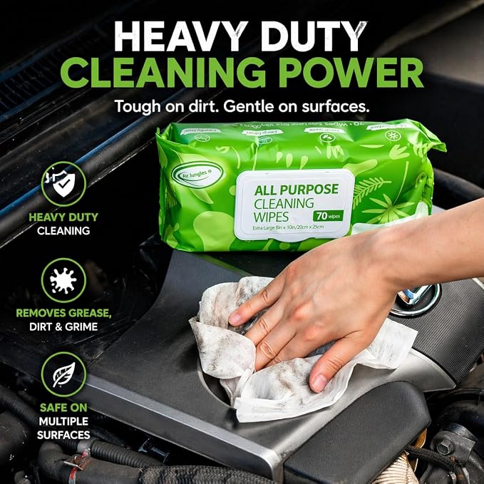 Air Jungles All Purpose Car and Home Cleaning Wipes 70 Count, Extra Large 8" x - Image 4