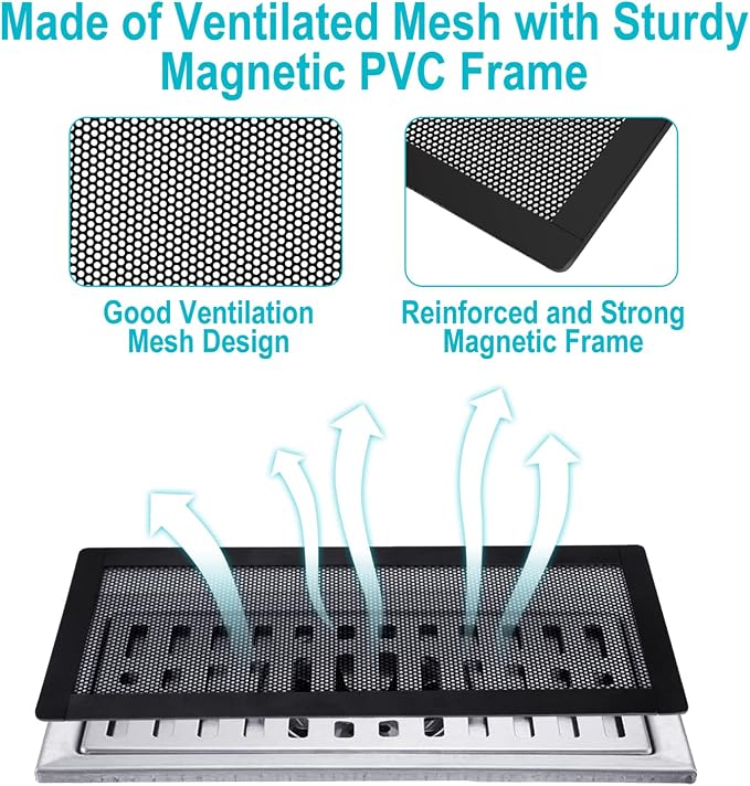 Magnetic Floor Register Vent Covers, 6 x 12 Inch Air Vent Filter Mesh, Sticky - Image 3