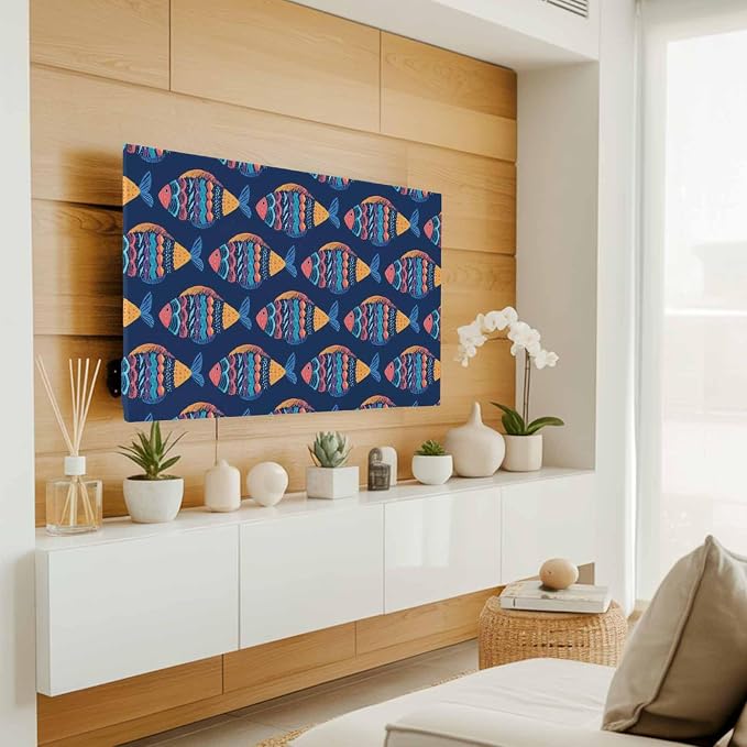 Ethnic Style Ocean Fish Indoor TV Cover, Elastic TV Screen Protector Watercolor - Image 2