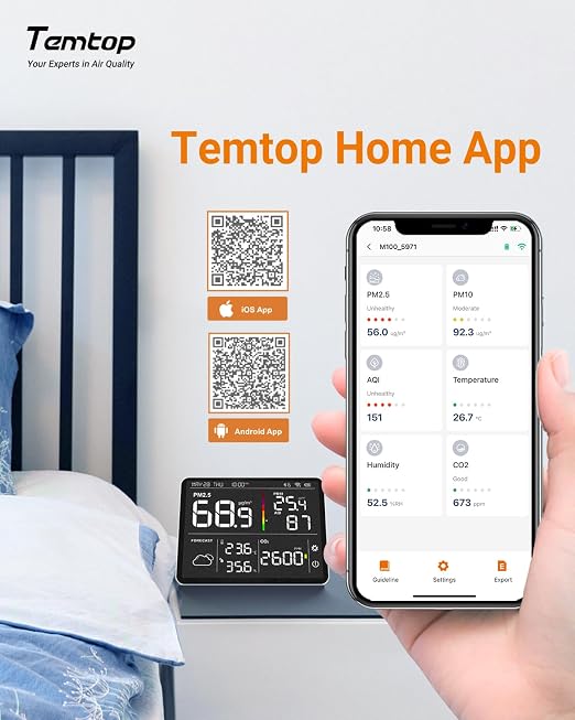 Temtop Air Quality Monitor Indoor PM2.5 CO2 Detector, 8-in-1 Smart Air Quality - Image 4