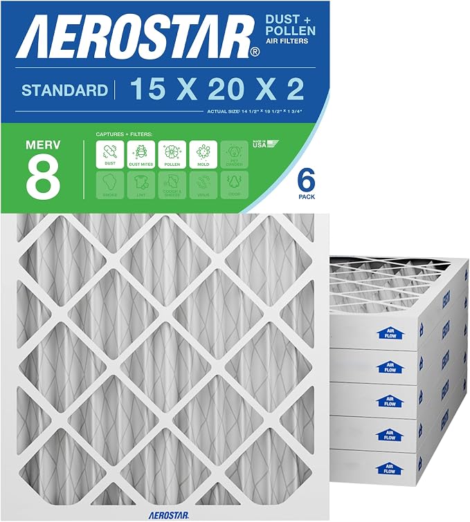 Aerostar 15x20x2 MERV 8 High Efficiency Pleated Air Filter, Electrostatic AC by AirFiltersDelivered
