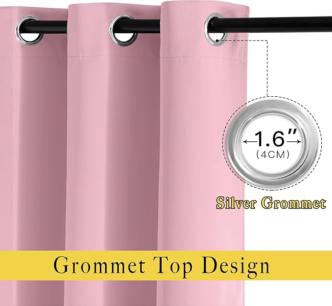 NICETOWN Blackout Patio Curtains for Windows 84 inch Length - Solid Thermal Insulated Grommet Light Reducing Panels Window Treatment for Living Room (Crystal Pink, 2 Panels = 160" Wide)