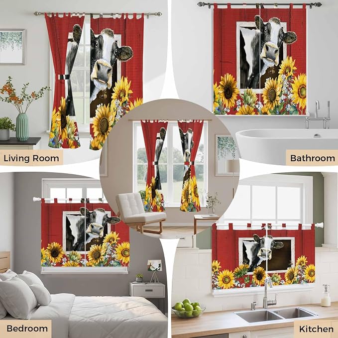 Cows Sunflowers Living Room Curtains 84 Inch Length, Window Curtains Tab Top - Image 7