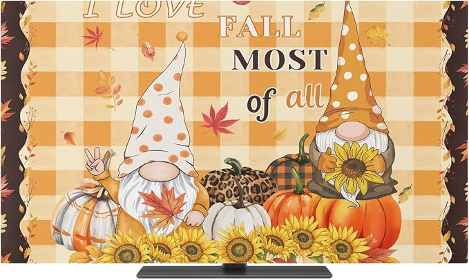 Pumpkin Harvest Sunflower Thanksgiving Gnome Indoor TV Cover, Elastic TV Screen - Image 2