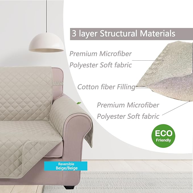 U-NICE HOME 4 Seater Sofa Cover 91 Inch Large Couch Covers for 4 Cushion Couch with Elastic Straps Water Resistant Furniture Protector Cover for Pets Cat (Sofa XX-Large, Beige/Beige)