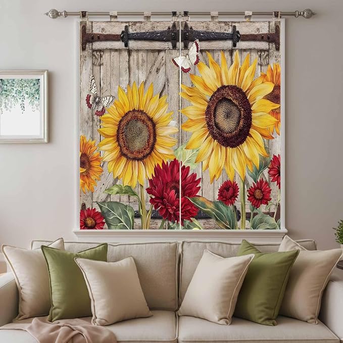 Sunflowers Living Room Curtains 84 Inch Length, Window Curtains Tab Top - Image 9