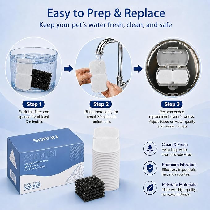 SORON 20 Pack Cat Water Fountain Filters Replacement, Compatible - Image 4