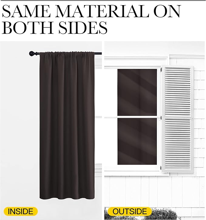 NICETOWN Kitchen Curtains, Short Blackout Curtains & Drapes, Toffee Brown, 42" Wide by 54" Long, 2 PCs, Thermal Insulated Blackout Curtain Panels for Kids Room, Play Room