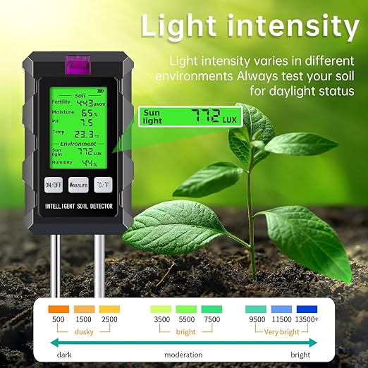Soil Test Kit, 6-in-1 Soil Moisture Meter, pH Meter, Fertility Tester, Digital - Image 5