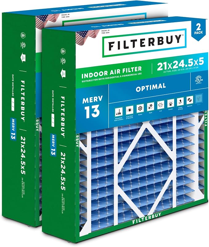 Filterbuy 21x24.5x5 Air Filter MERV 13 Optimal Smoke & Allergy Defense by Filterbuy