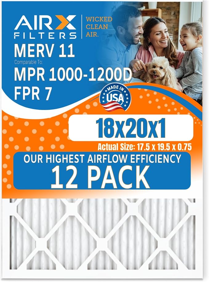 18x20x1 Air Filter MERV 11 Rating, 12 Pack of Furnace Filters Comparable to MPR by AIRXFILTERSWICKEDCLEANAIR