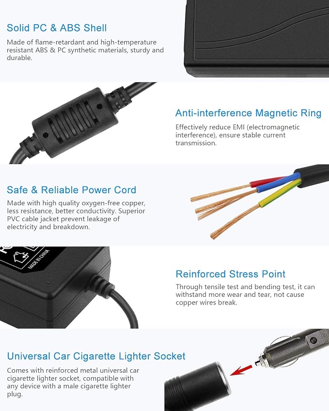 ALITOVE 110V to 12V Converter - 12V 5A 13.5FT Car Cigarette Lighter Adapter to - Image 6