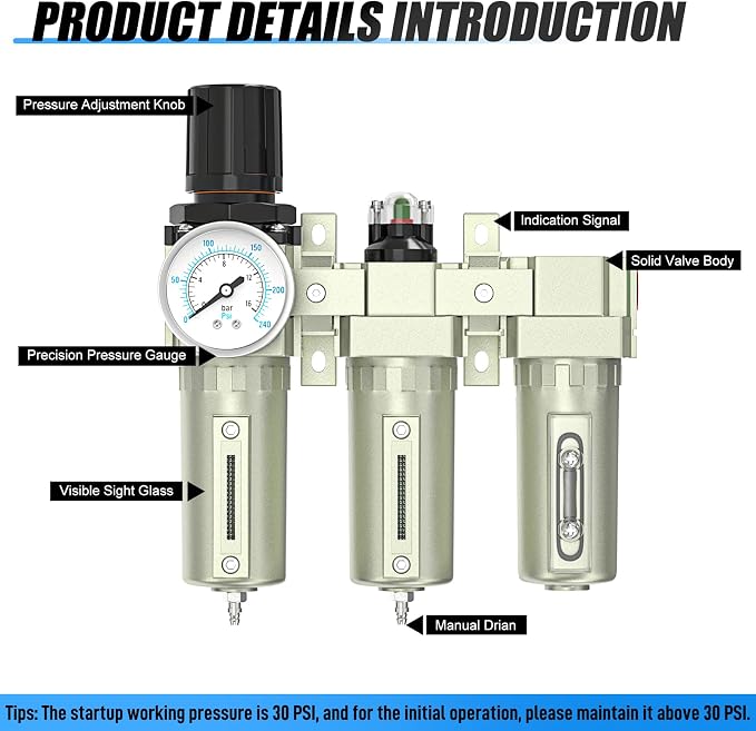 Heavy Duty Industrial Grade 3/4" NPT 3 Stage Air Drying System, Coalescing - Image 4