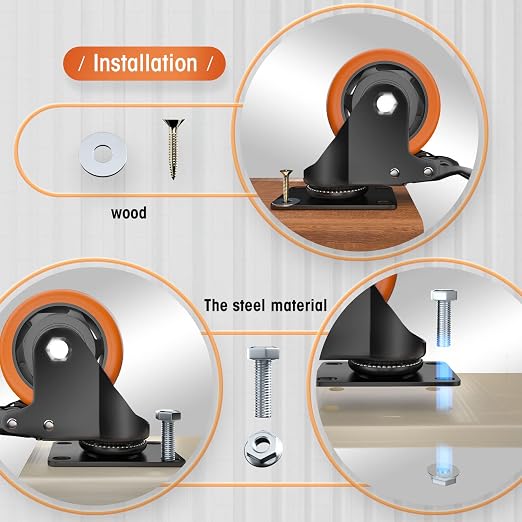 Casters, Top Plate Swivel Wheels, Casters Set of 4, Locking Casters - Image 5