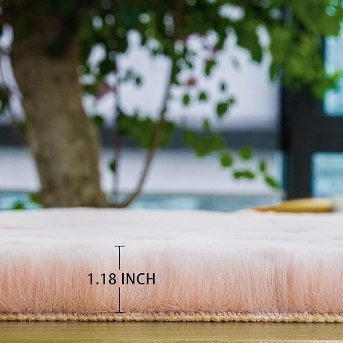ORINOVA Pink Washable Fluffy Rug 5x7 Area Rugs for Bedroom Plush Faux Rabbit Shag Fur Rug for Living Room Nursery