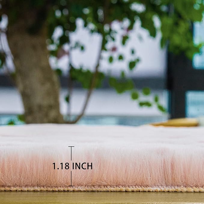 ORINOVA Pink Faux Fluffy Rabbit Fur Rug for Living Room Shag Washable Rug Area Rugs for Bedroom 3x5 Nursery Rugs