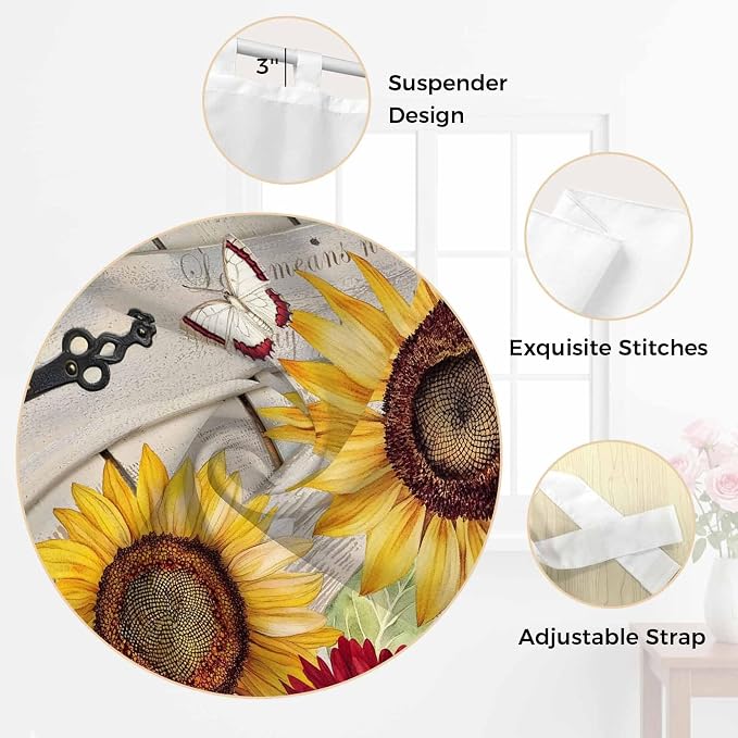 Red Yellow Sunflowers Kitchen Curtains 45 Inch Length, Short Cafe Window - Image 6