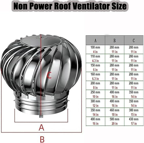 100 mm / 4 in Stainless Steel Turbine Roof Ventilator, 304 Grade Metal Wind - Image 2