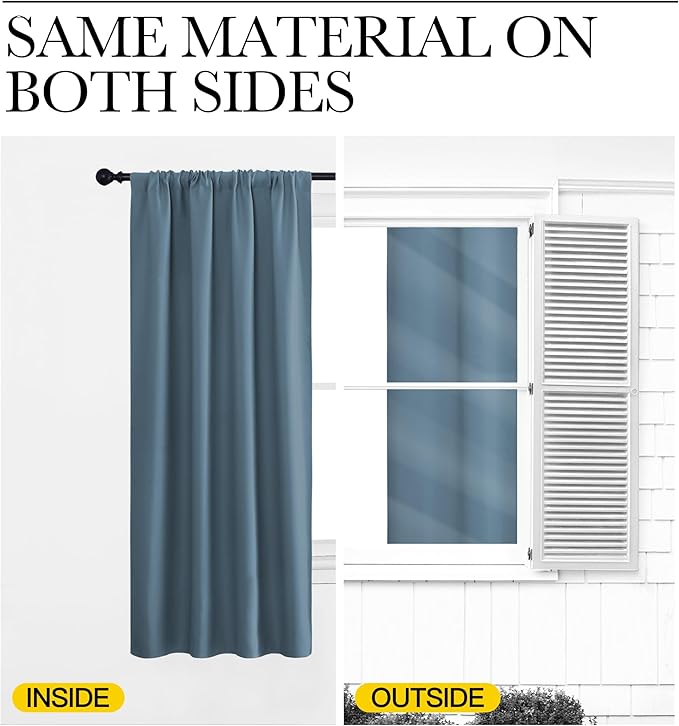 NICETOWN 2 Panels Blackout Curtains, Rod Pocket Thermal Insulated Drapess for Bedroom, Privacy Protection Easy-Care Heavy Duty Curtains for Living Room/Dining Room, W70 x L95 inches, Smoky Blue