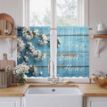 Farmhouse Wooden Grain Kitchen Curtains, Vintage Shabby Chic Flower Blue Light by Unknown