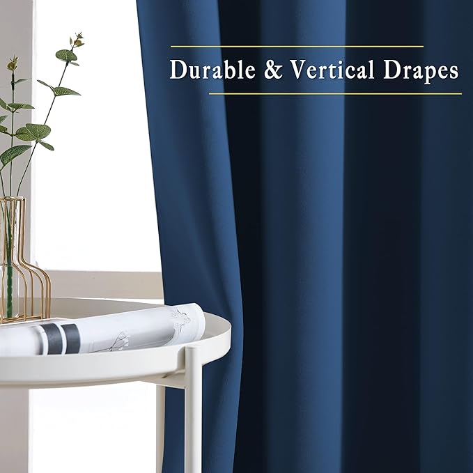 NICETOWN Moroccan Blue Blackout Living Room Curtains 110 inches Long, Grommet Thermal Window Treatments Room Divider Blinds Sound Reducing for Living Room, W66 x L110, 2 Pieces