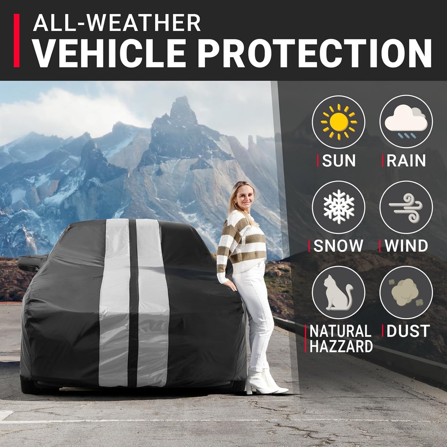 iCarCover Custom Car Cover for Buick Century (1997-2005) Waterproof All-Weather Rain Snow UV Sun Protector Full Exterior Indoor Outdoor Car Cover (Stripe - Black/Gray)