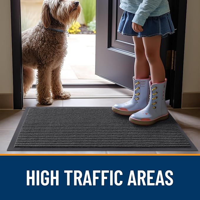 OLANLY Front Door Mat Indoor Outdoor Entrance, Waterproof Heavy Duty Doormat, Fade Resistant, Low Profile, Easy Clean Patio Porch Welcome Floor Mats for Entry, 59x20, Charcoal Grey