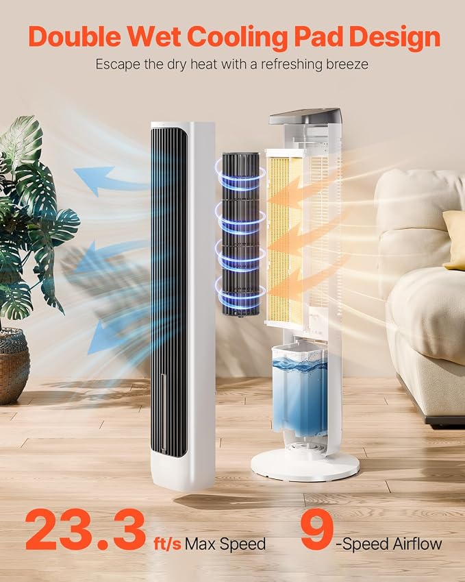 VEVOR Evaporative Air Cooler, Standing Fans that Blow Cold Air, 23.3ft/s 70° - Image 3