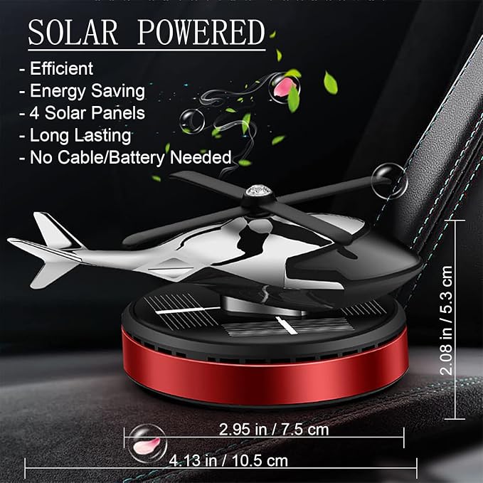 Helicopter Solar Rotating Air Freshener, Al Alloy Car & Home Décor|Red | - Image 2