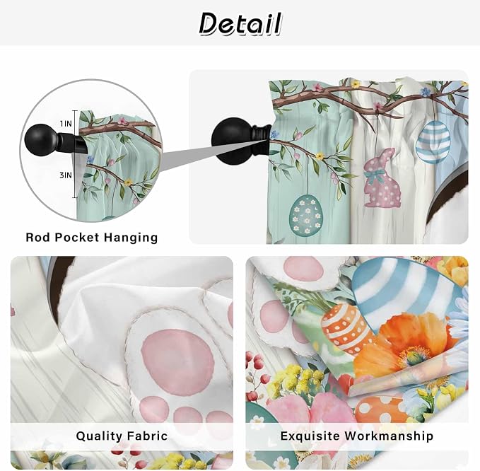 Easter Kitchen Tier Curtains 24 Inch Long 2 Panel Set, Rod Pocket Cafe Small - Image 9