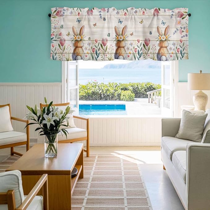 Easter Curtain Valances for Windows, Kitchen Valance Window Treatment, Spring - Image 8