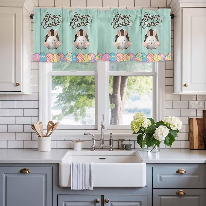 Green Easter Curtain Valances for Windows, Kitchen Valance Window Treatment - Image 2