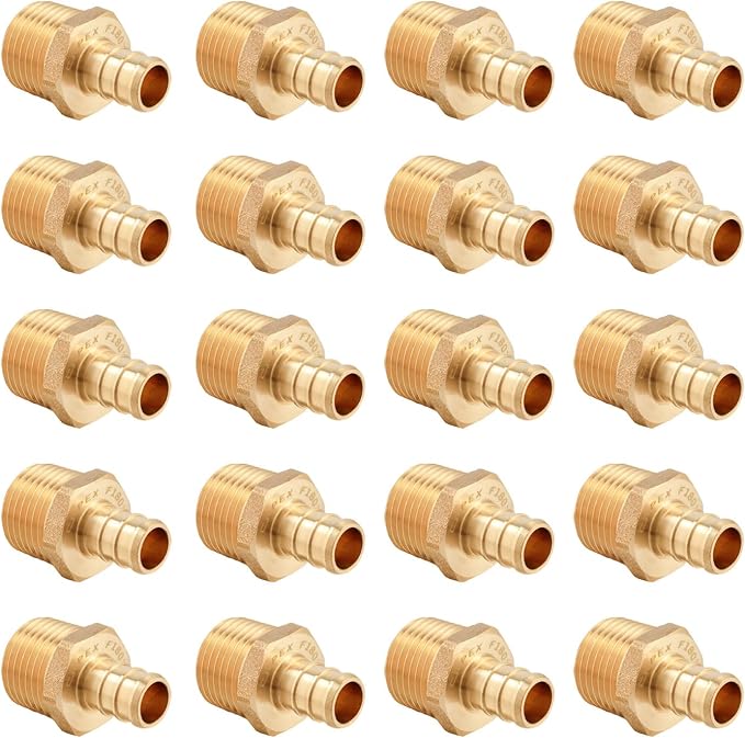 20 PCS EFIELD Pex Barb Crimp Brass Fittings 1/2 inch x 1/2 inch NPT Male Adapter by EFIELDPEXTUBING