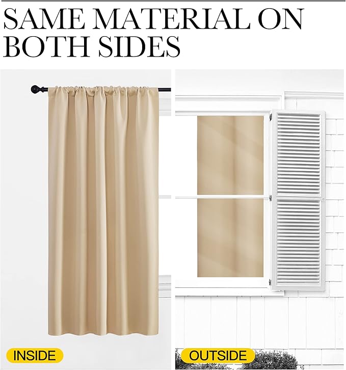 NICETOWN Blackout Room Darkening Curtains - Home Decoration Light & Noise Reducing Thermal Insulated Window Draperies with Rod Pocket Top (Biscotti Beige, Set of 2, 34 inches Wide x 30 inches Long)