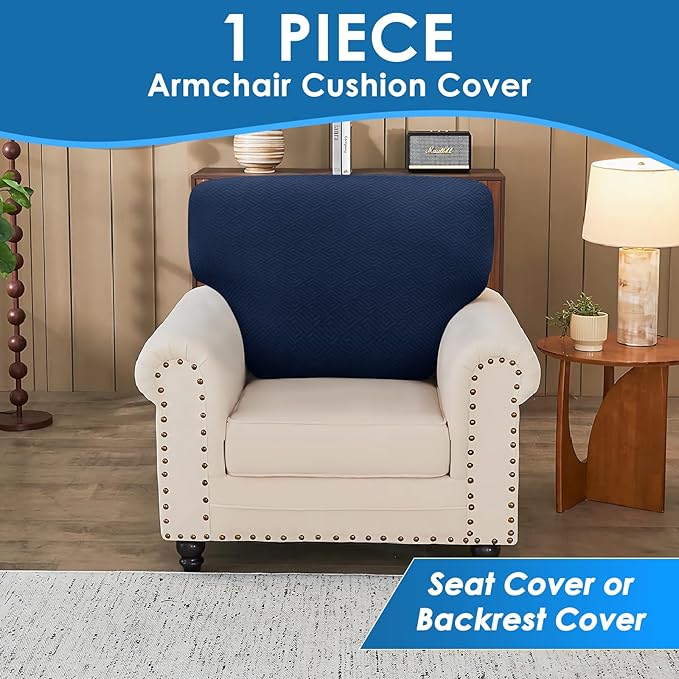 XINEAGE Large Couch Cushion Covers Seat Cushion Cover Thick Stretch Sofa Slipcovers 1 Piece Individual Couch Covers with Elastic Bottom(Single XL Seat Cushion/Backrest,Navy Blue)