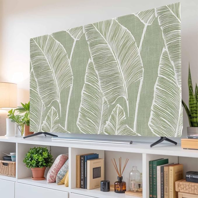 Tropical Plants Palm Leaf Indoor TV Cover, Elastic TV Screen Protector Retro - Image 6