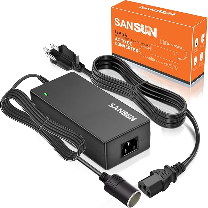 AC to DC Converter 5A Car Cigarette Lighter Socket, SANSUN 120V to 12V Supply by SANSUN