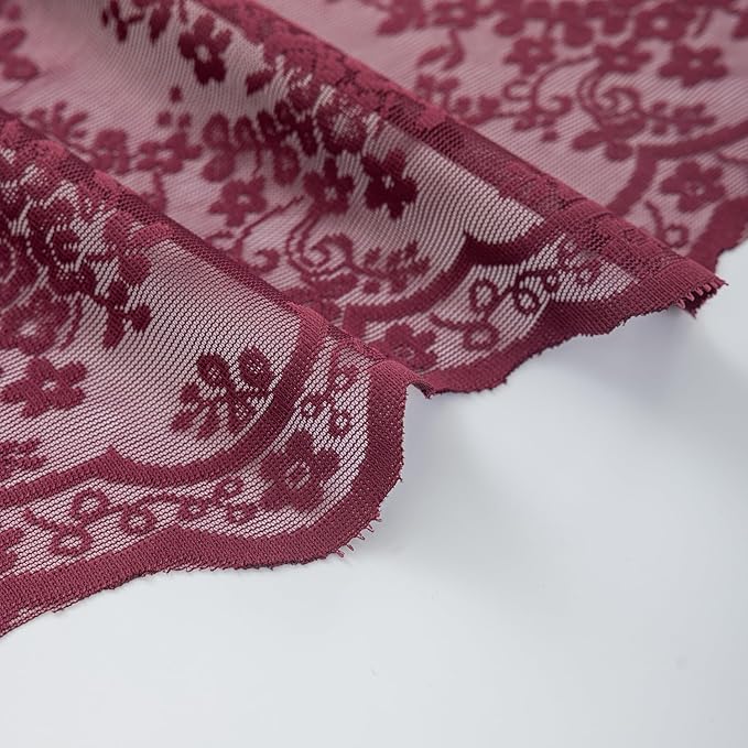 YJ YANJUN Vintage Lace Curtains 96 Inches Long-Victorian Floral Burgundy Xmas Curtain Panels for Living Room 2 Panels Privacy 8ft Holiday Christmas Seasonal Themed Winter Decor 52" W x 96" L Maroon