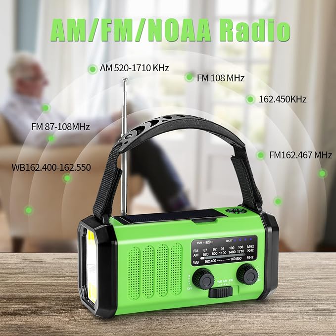 Hand Crank Emergency Radio, 10000mAh Solar Powered NOAA/AM/FM Weather Radio - Image 3