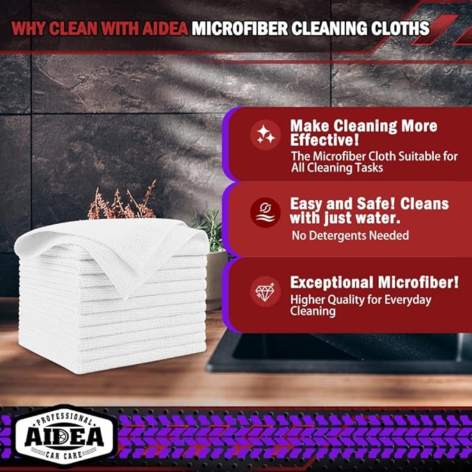 AIDEA Microfiber Cleaning Cloth White 50PK, Microfiber Towels - Image 2
