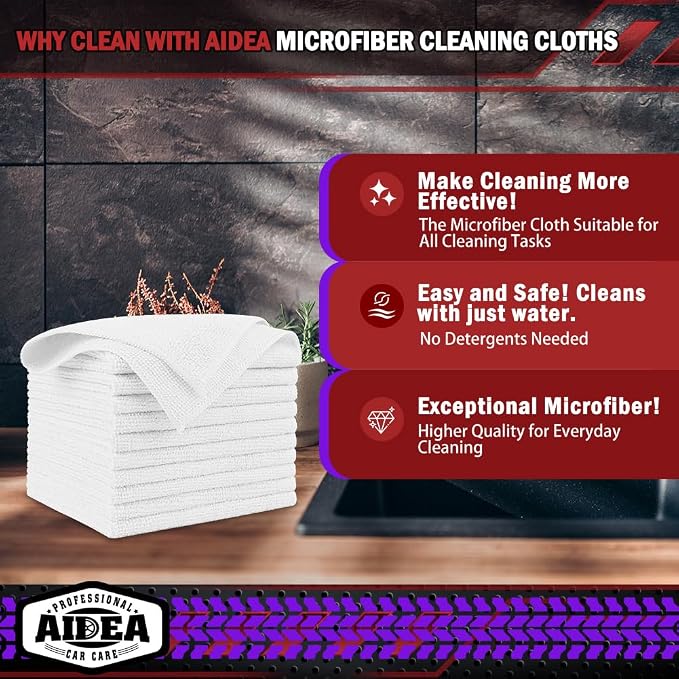 AIDEA Microfiber Cleaning Cloth White 5PK, Microfiber Towels - Image 2
