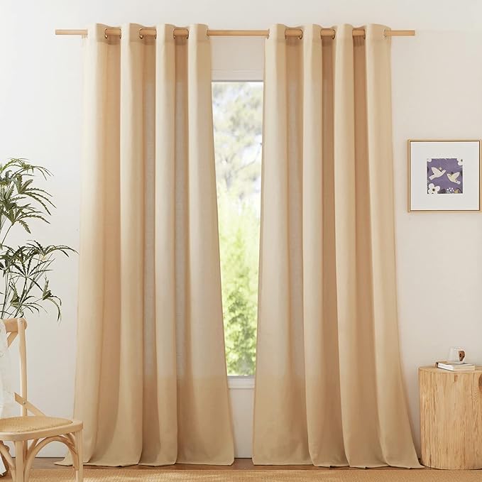NICETOWN Semi Sheer Linen Burlap Curtains for Farmhouse, Grommet Semi Sheer Balance Privacy Added with Light Filtering Vertical Drapes for Bedroom/Living Room, W55 x L90, 2 Panels