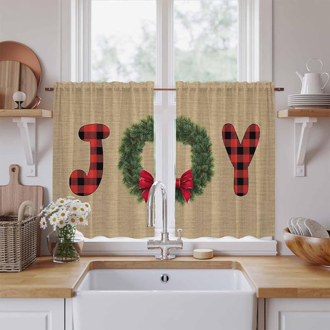 Red Green Christmas Kitchen Curtains 45 Inch Long 2 Panel Set, Rod Pocket by Unknown