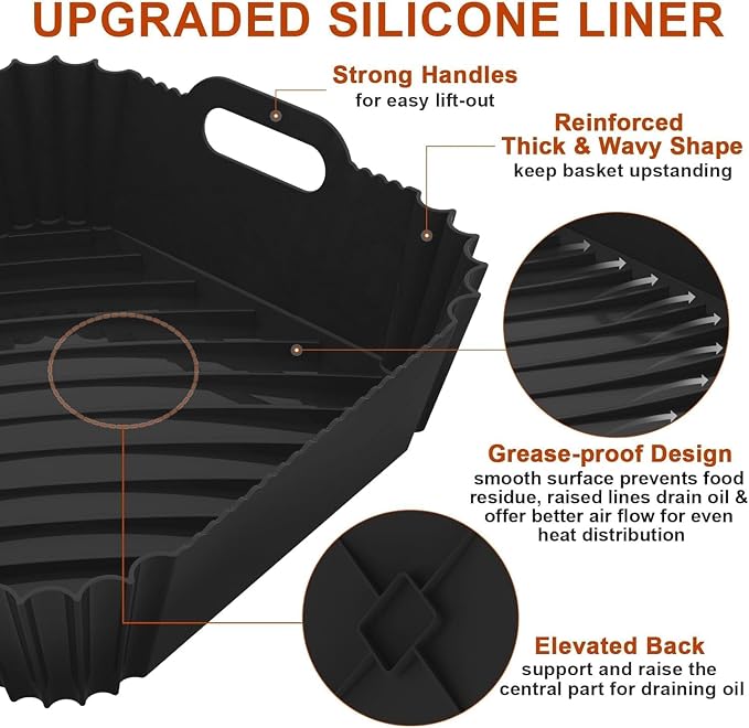Large Silicone Air Fryer Liners Square 5-9 QT, 7.9 Inch Airfryer Liners - Image 3