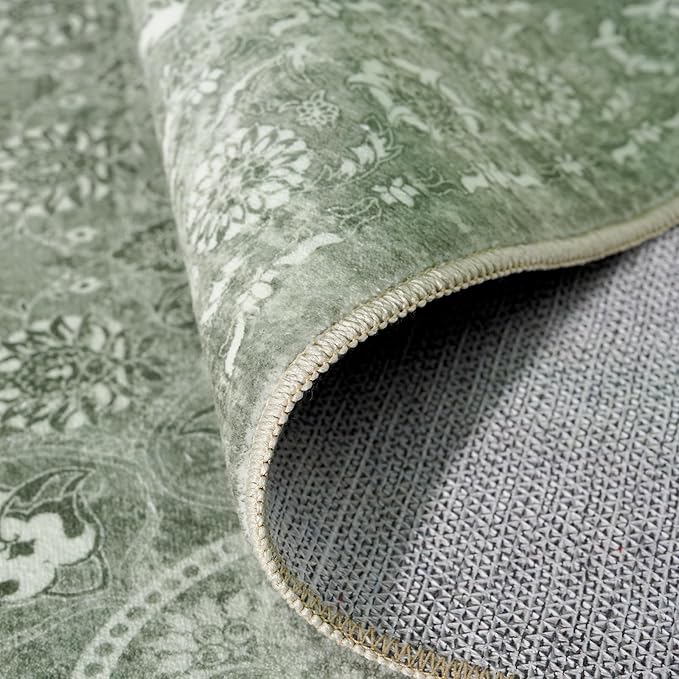 2'6"x8' Washable Hallway Runner Rug - Non Slip Kitchen Runner Rugs with Rubber Backing Vintage Low-Pile Carpet Runners for Entryway Dining Room Laundry Room Home Decor (Muted Sage Green)