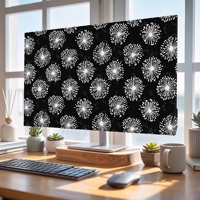 Abstract Dandelion on Black Indoor TV Cover, Elastic TV Screen Protector Summer - Image 4