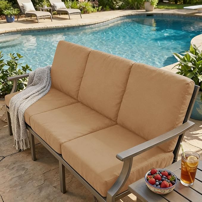 hyha Milk Silk Couch Cushion Covers, Soft Magic Sofa Covers Washable for Cushion Couch, Stretch Sectional Outdoor Cushion Covers for Patio Furniture with Elastic Bottom(Small, Camel)