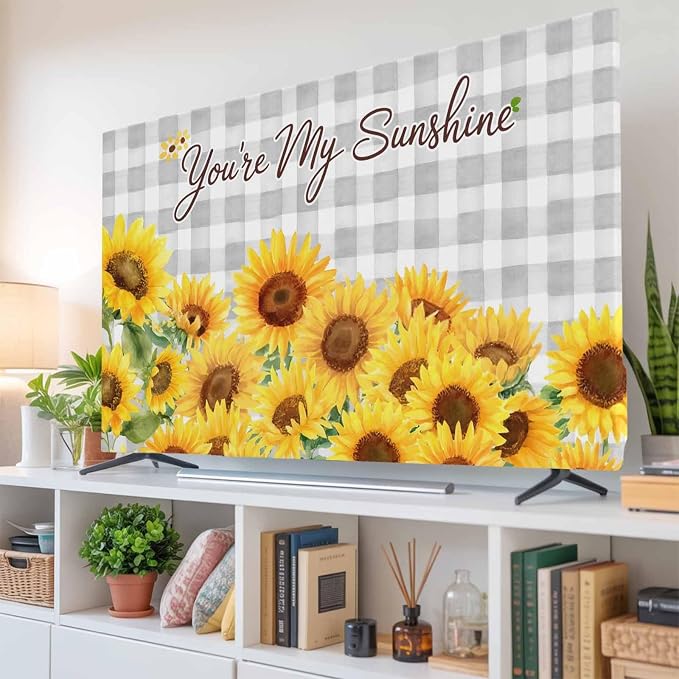 Rustic Sunflower Buffalo Plaid Indoor TV Cover, Elastic TV Screen Protector - Image 6