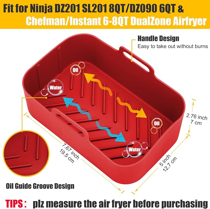 Silicone Air Fryer Liners for Ninja Foodi Dual DZ201/DoubleStack SL201 8QT - Image 2